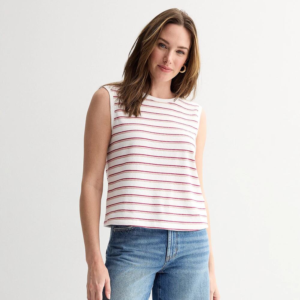 NWT Sonoma White Striped Knit Sleeveless Tank Top Women's Size Large